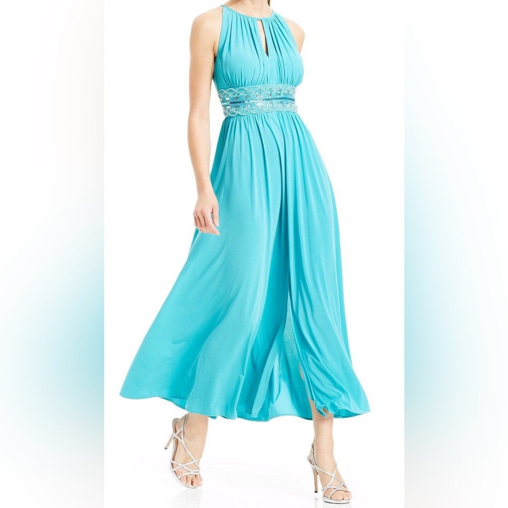 R&M Richard brand women’s formal gown size 14 aqua blue color